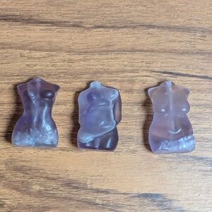 3 Purple Flourite Lady Body Carvings - Drilled